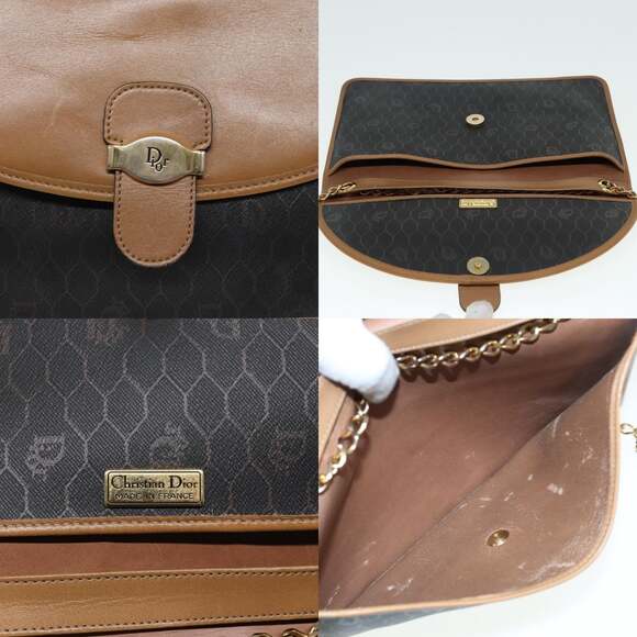 DIOR Chain Shoulder Bag Pvc Leather Black Brown Gold - Picture 11 of 12